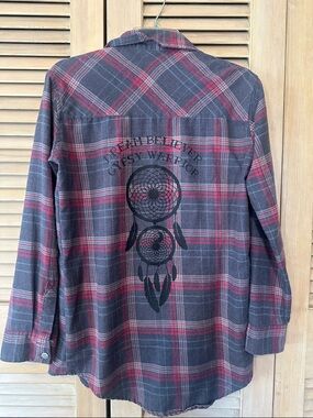 Gypsy Warrior Red & Gray Plaid Button-Up Shirt